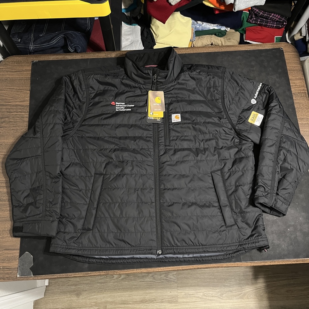 Carhartt Gilliam Jacket Mens 2XL Black Puffer Kubernetes Red Hat Tech Workwear